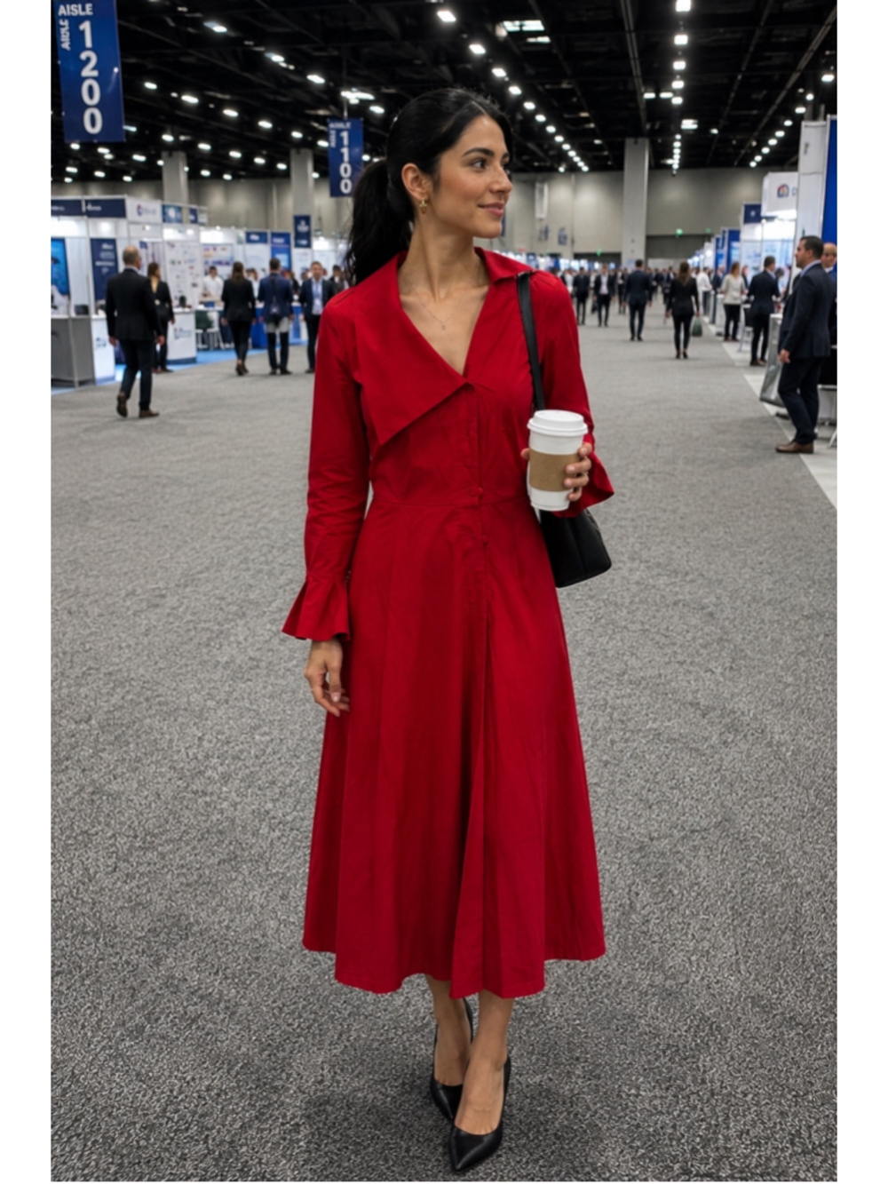 Women's eShakti Red Midi Dress Size M - Picture 1 of 5